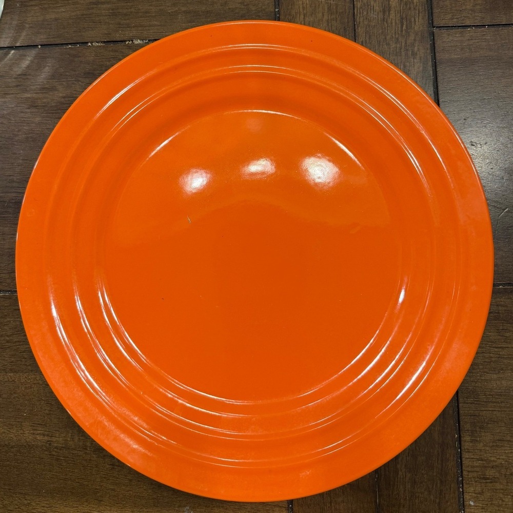 Rachael Ray Double Ridge Orange Stoneware Dinner Plate 58557 Round Glossy